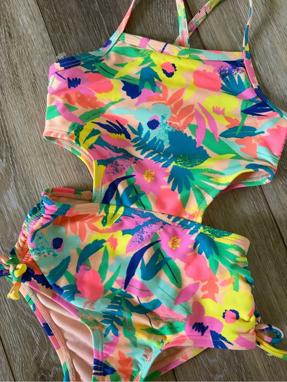 Cat & Jack Girls Floral Cutout One-Piece Swimsuit